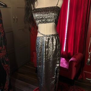 Metallic lamé skirt set